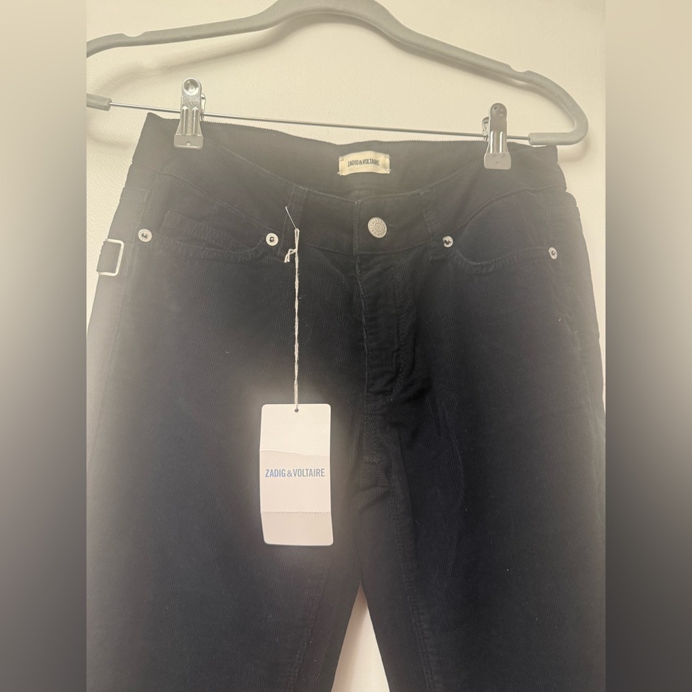Zadig & Voltaire Eva Velours Black Faux Noir Cordouroy Jeans Size 27 - Picture 3 of 10